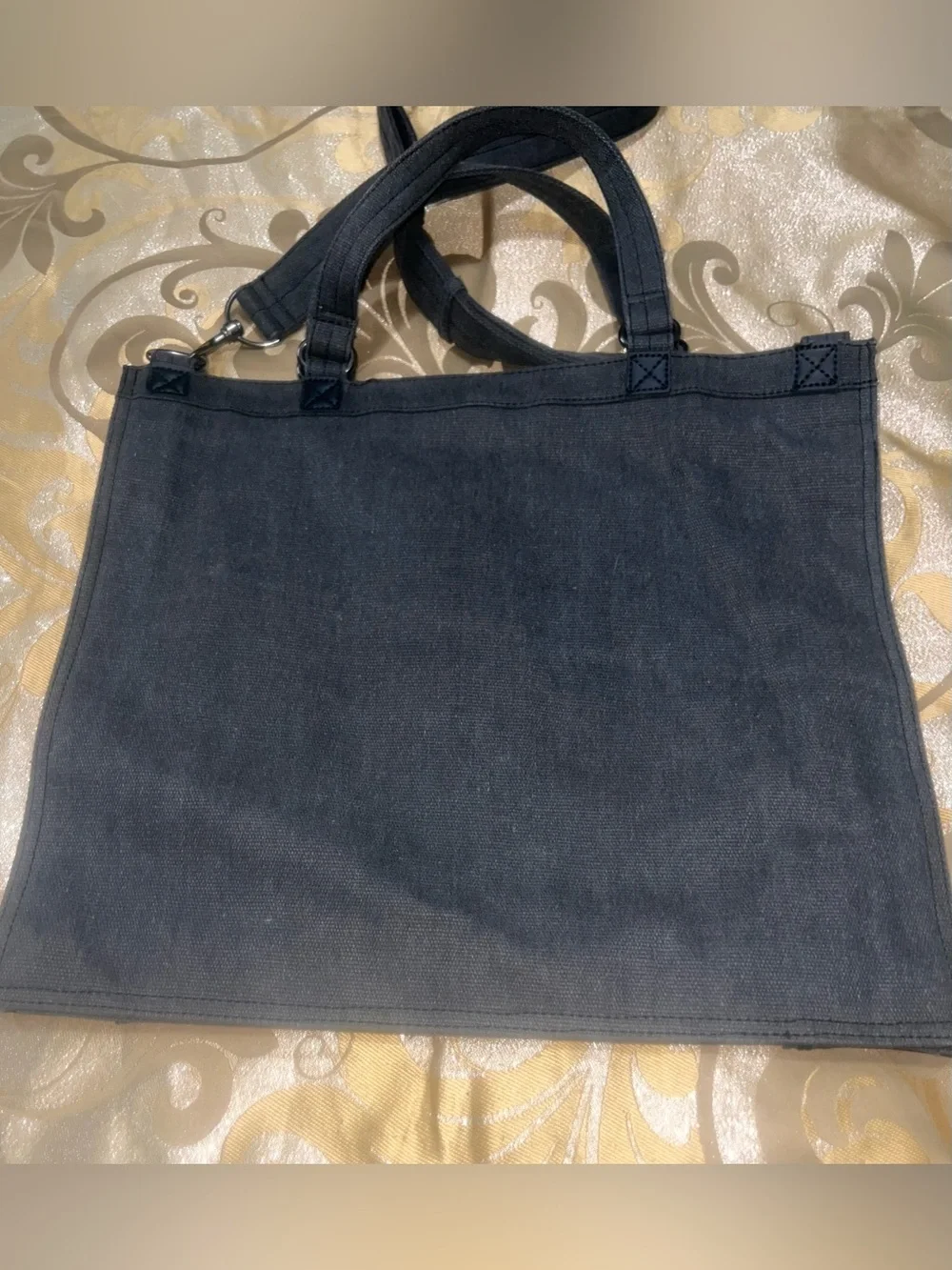 NWOT Rock Revival GRAY  Black Denim Canvas Messenger Crossbody Tote Bag